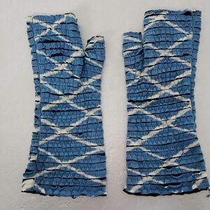 Blue and White Fingerless Gloves